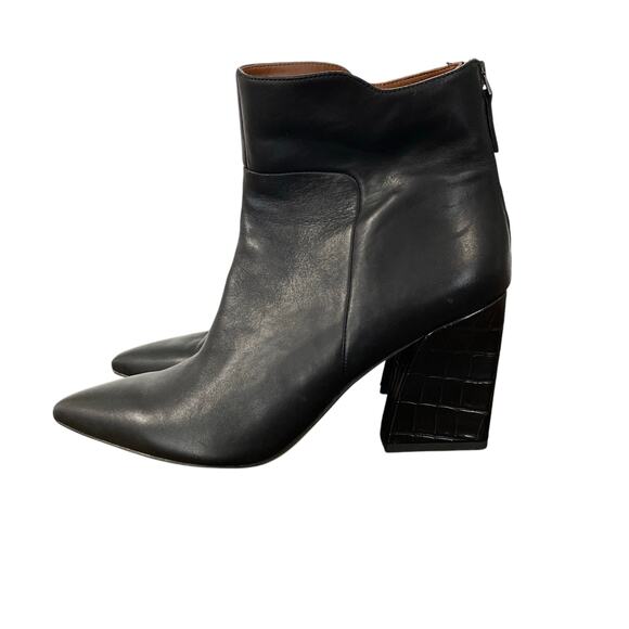 FRANCO SARTO Venture Black Leather Block Heel Bootie Pointed Toe Ankle Boots 12 - Picture 3 of 9
